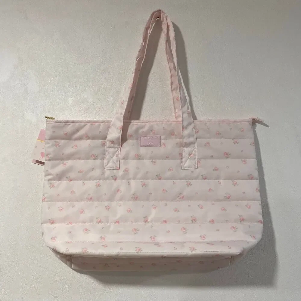 LoveShackFancy x Yoobi Kids Quilted Floral Tote Bag Pink School Travel NWT